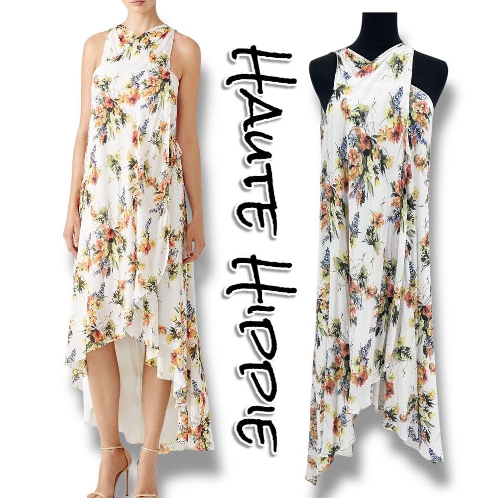 Haute Hippie Floral Jane High Low Maxi Wrap Dress Flowy Womens Size 0 FLAW
